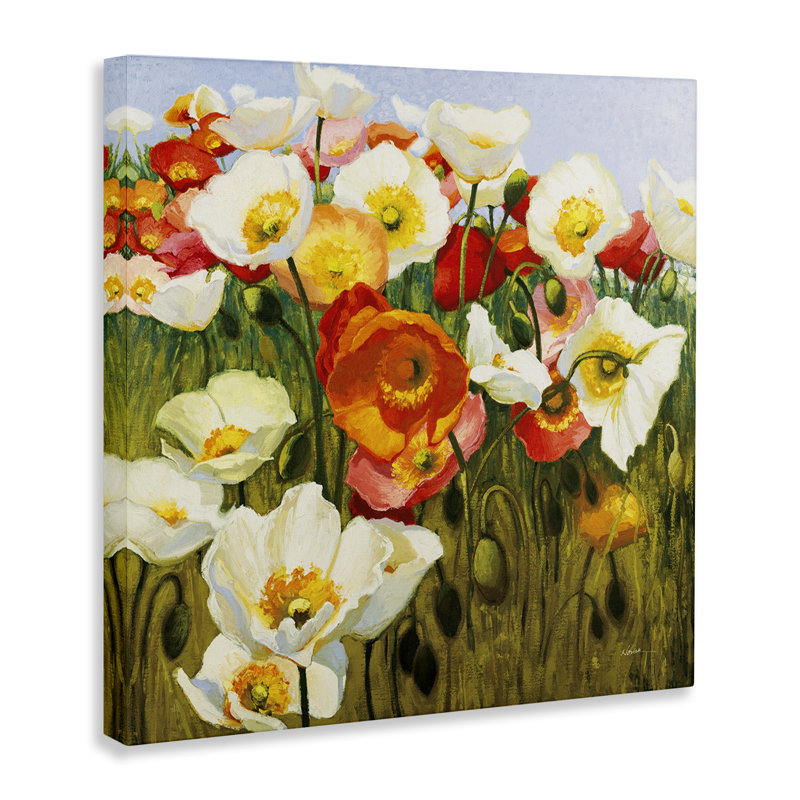 «Lush Poppy Meadow», art mural sur toile par Shirley Novak, H 17 po x l 17 po