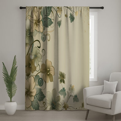 Floral Window Curtains, Nature Sheer & Blockout Curtains - 1 Panel