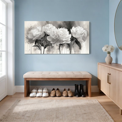 Pivoine noire et blanche, reproduction d'art sur toile tendue sur toile, ensemble de 1