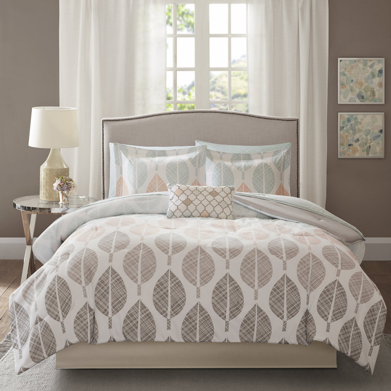 California King Gray Microfiber Floral Comforter Set