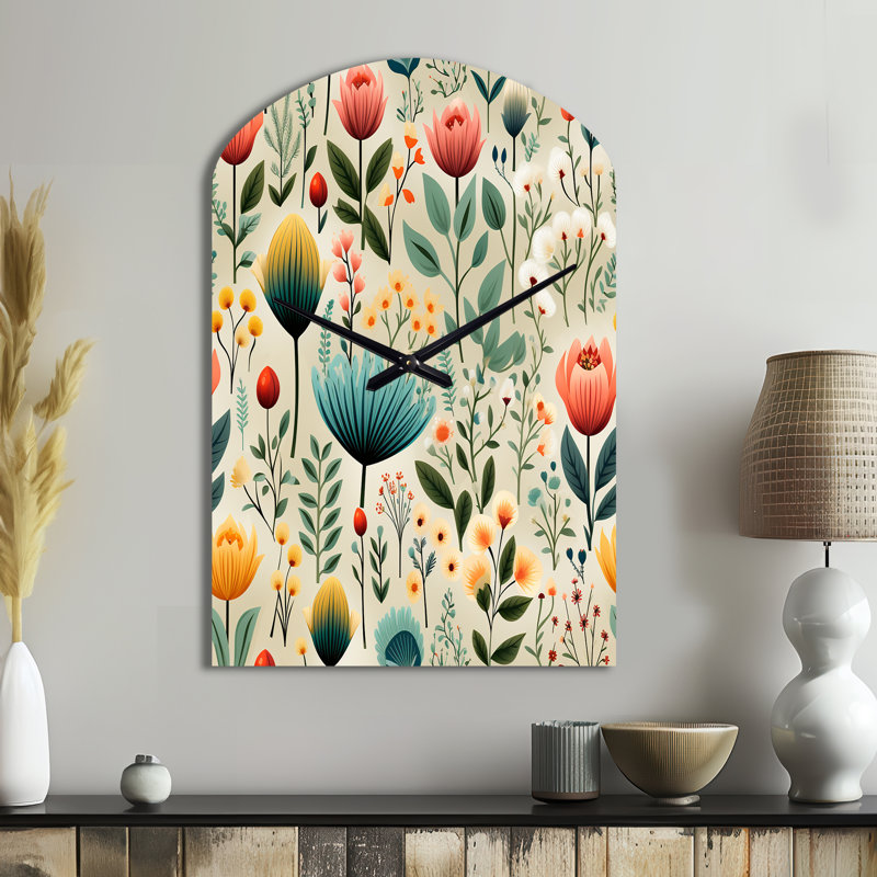 Gardens - Arch Shape Large Multi-Colour Wall Clock - Unique Shape, Moyenne