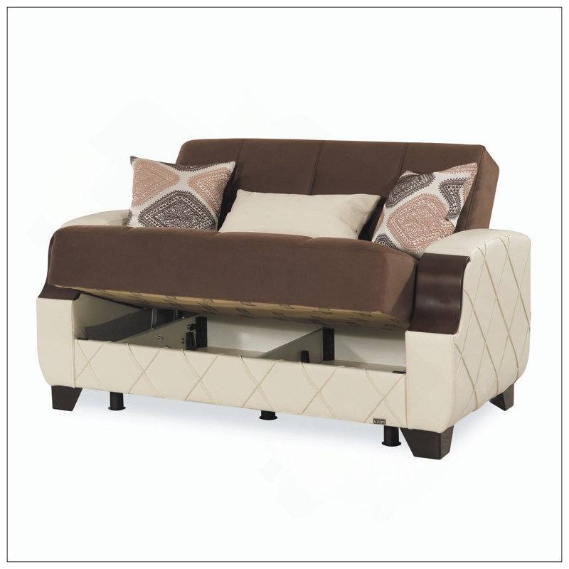 Causeuse convertible rembourrée avec rangement, Cream/Brown Fabric