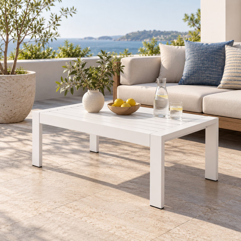 43" Rectangular Aluminum Outdoor Coffee Table for Patio and Garden