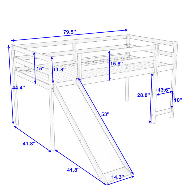 Lit mezzanine simple en bois avec glissade, Espresso