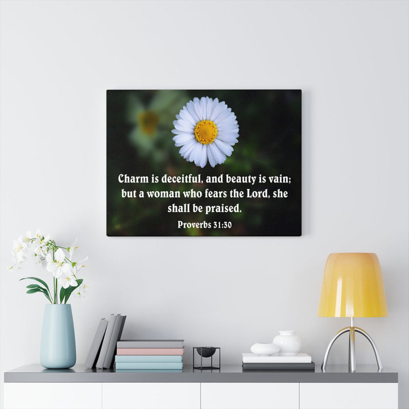«Charm Is Deceitful Proverbs 31:30 Christian Home Décor Wall Art Ready», H 18 po x l 24 po x P 1,25 po