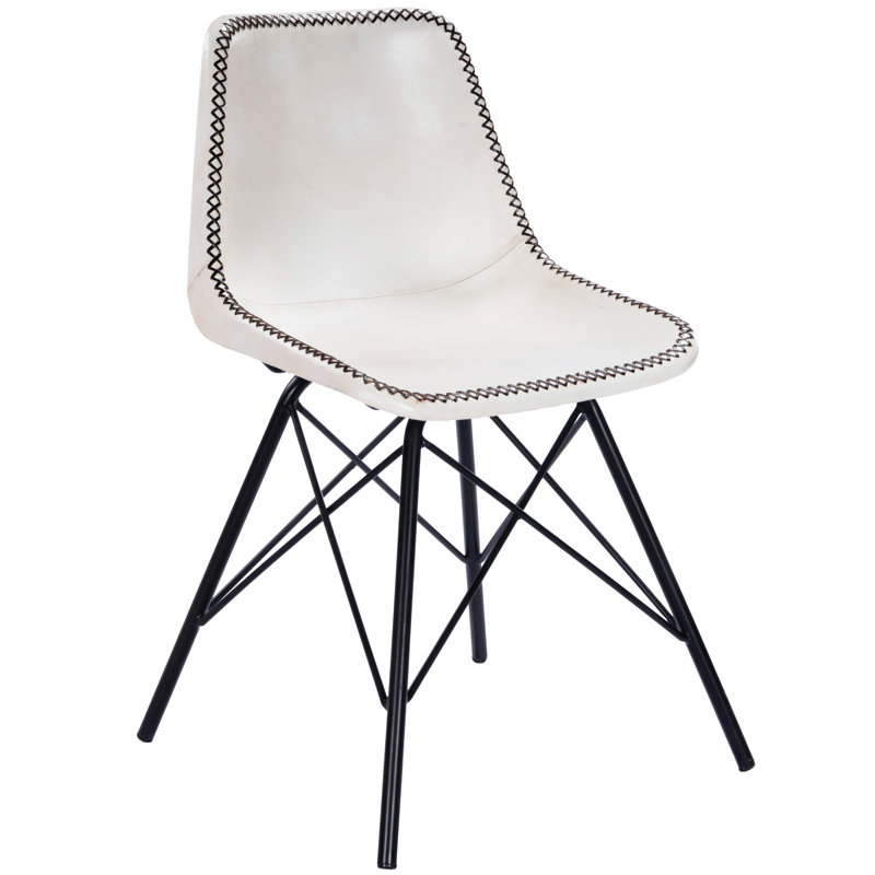 Glossop Leather Upholstered Side Chair, White Genuine Leather, Black