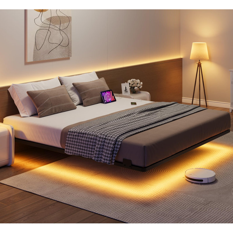 Bed With Led Lights, Charging Station, Queen
