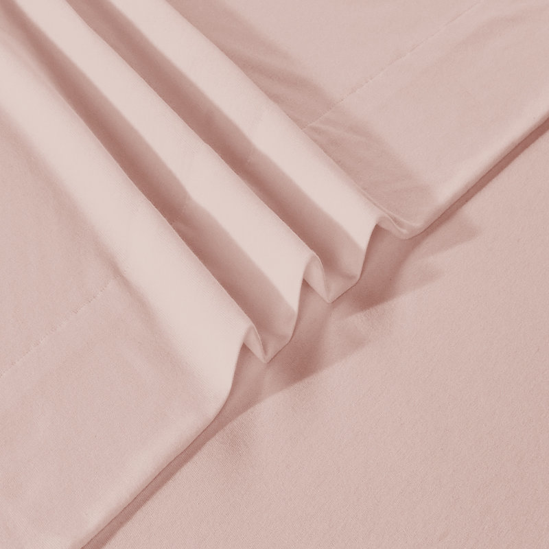 Ensemble de draps en jersey tricoté très grand en jersey 4 pièces | Ensemble de draps en jersey 100% coton respirant | Toutes saisons, rose clair