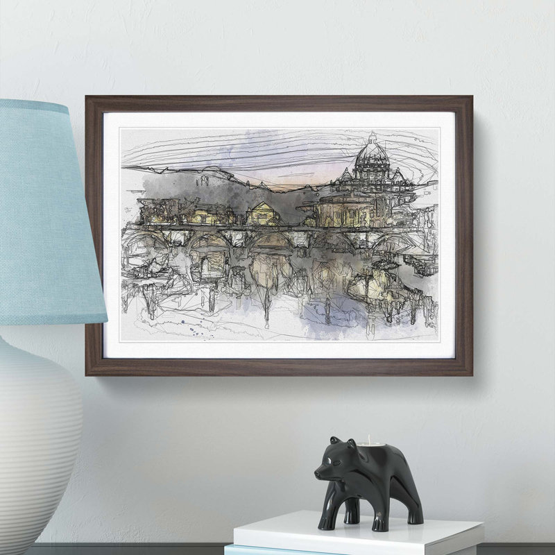 St. Peter's Basilica in Rome Italy in Abstract - Picture Frame Graphic Art Print, 27cm H x 36cm W x 2cm D, Walnut Framed