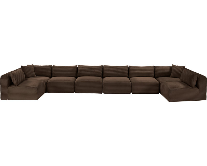 Canapé modulaire Carmean, Velours côtelé texturé brun, 6 sans accoudoirs, 2 en coin