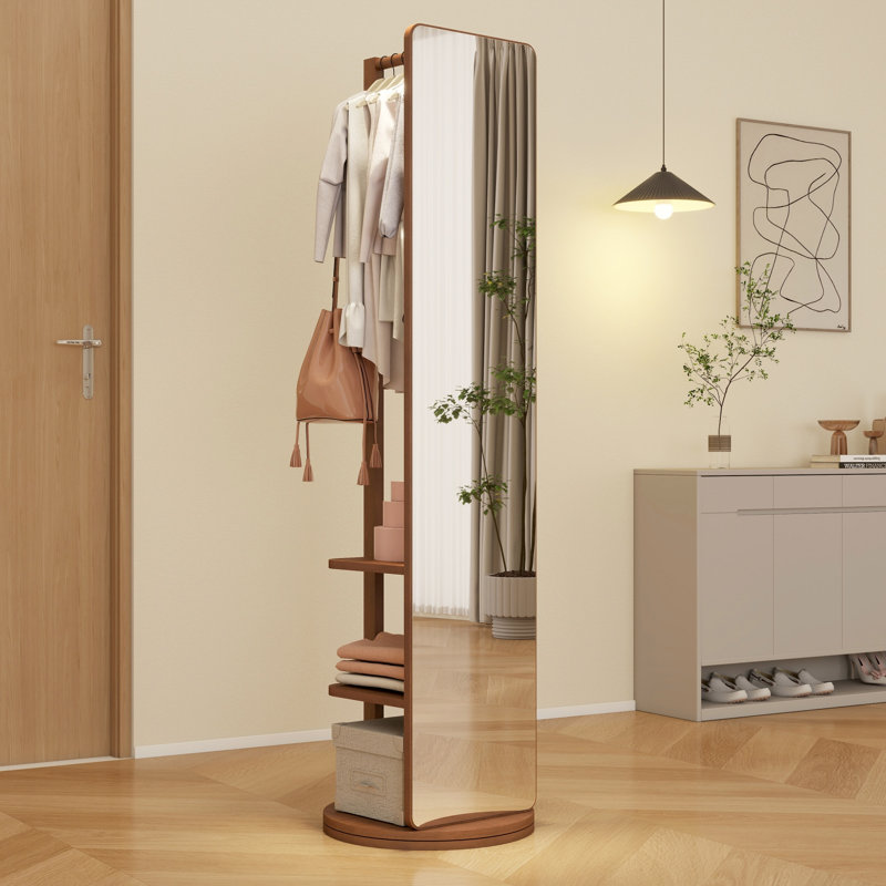 Full-Length Mirror, Rubber Wood + Mirror, Large Full-Length Mirror, Easy To Dress, Walnut, 17.73" x 17.71"