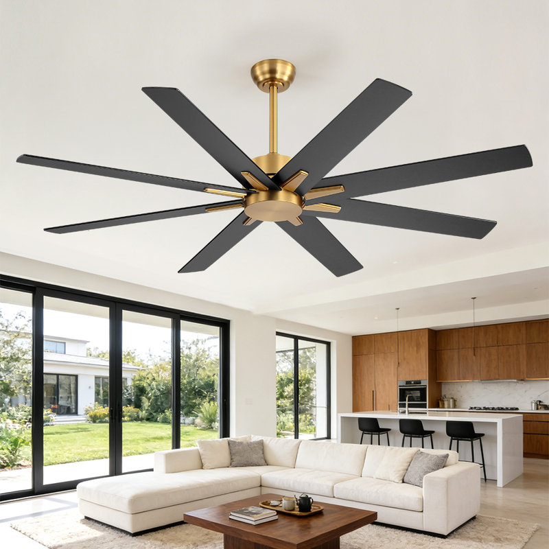 64 in. 8-Plywood Double-Sided Blades Indoor Standard Ceiling Fan with Remote Down-Rod Mount, Gold, Walnut/Black