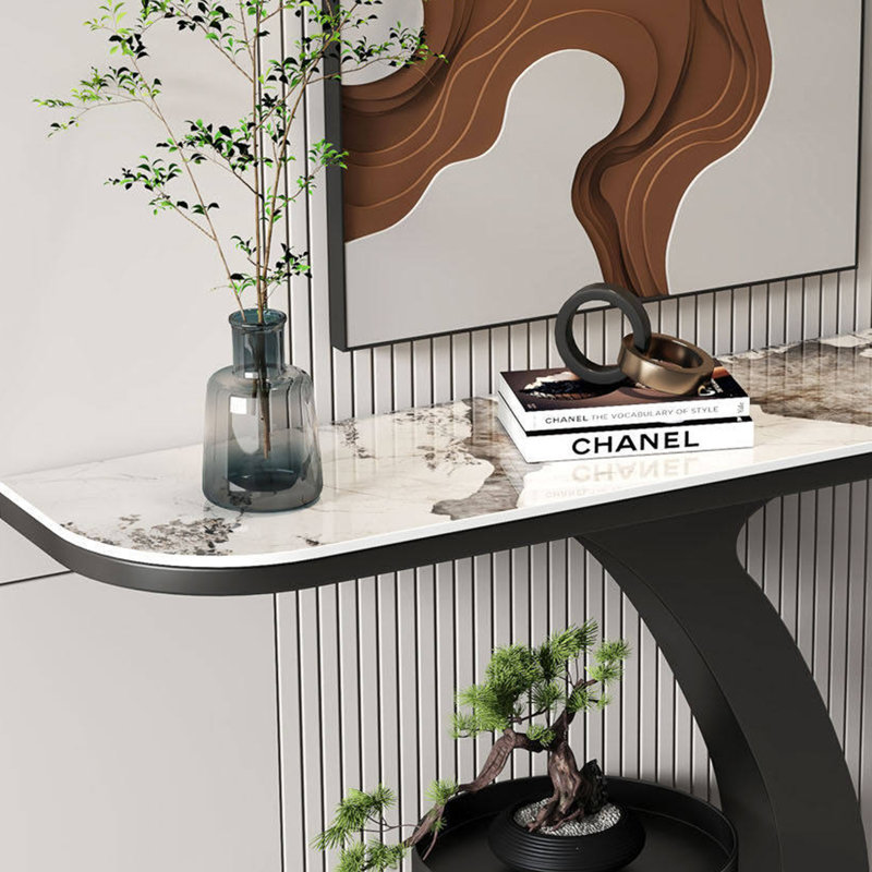 Table en granite simple et moderne, Black, 31.50" H x 47.24" W x 11.81" D, Black, Black
