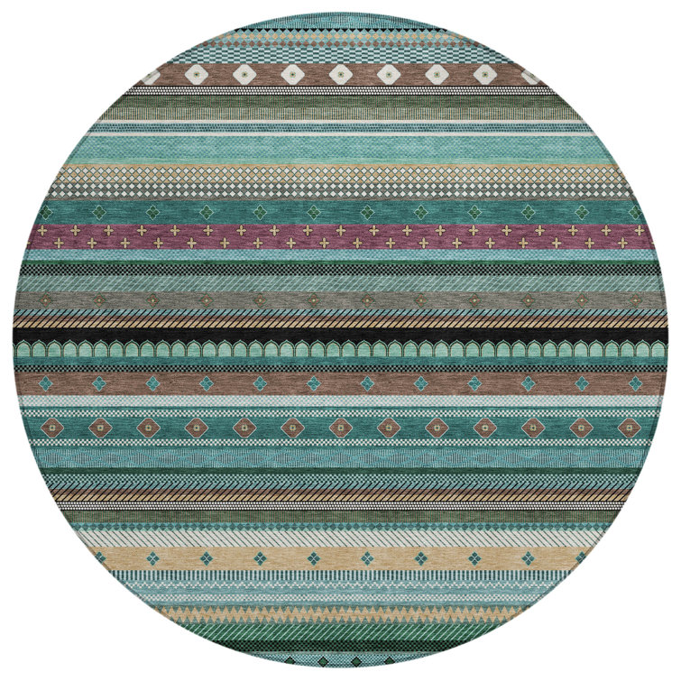 Machine Washable Indoor/Outdoor Husby ACN2218 Striped Rug