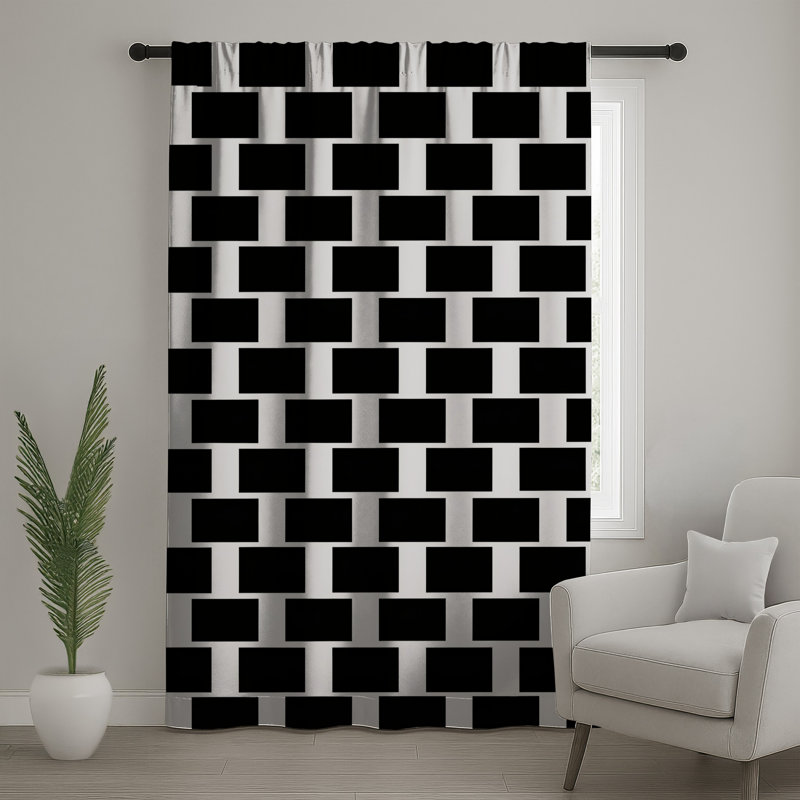 Rideaux de fenêtre noir et blanc à damier, voilages et voilages à damier - 1 panneau, 50" x 92" - 1 Panel, Sheer