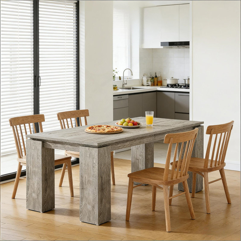 Table de salle à manger extra-longue minimaliste avec finition en grain de bois durable, parfaite pour les grands rassemblements et les intérieurs modernes