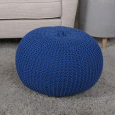 Repose-pieds pouf tricoté en coton - bleu marine