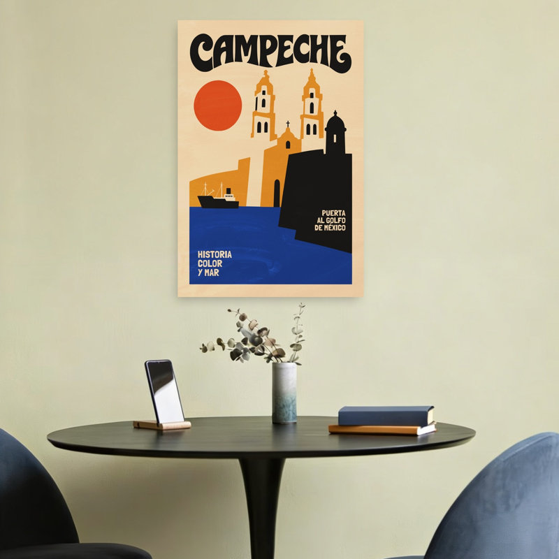 «Campeche Gulf Port», reproduction d'art rétro rétro, art mural, H 24 po x l 16 po