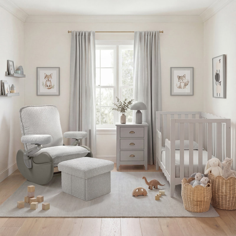 Nursery Rocking Chair Glider with Ottoman for Breastfeeding, Light Gray, Light Gray/Gray