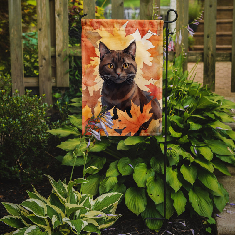 Chat en feuilles d'automne drapeau de jardin, York chocolat