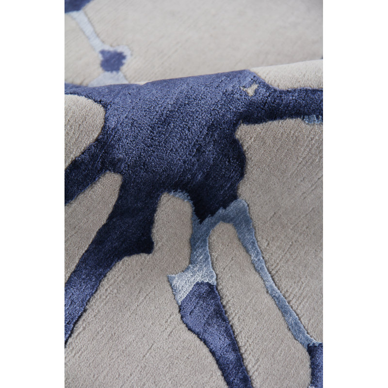Vero Abstract Hand-Knotted Ivory/Royal Blue/Navy Area Rug, Rectangle 9' x 12'