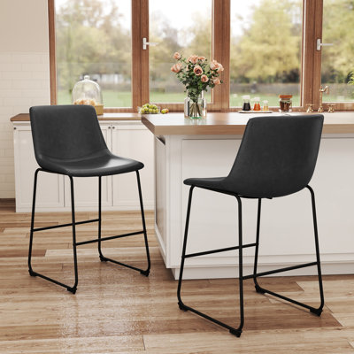 Modern Pu Leather Stool With Metal Legs And Footrest by Latitude Run