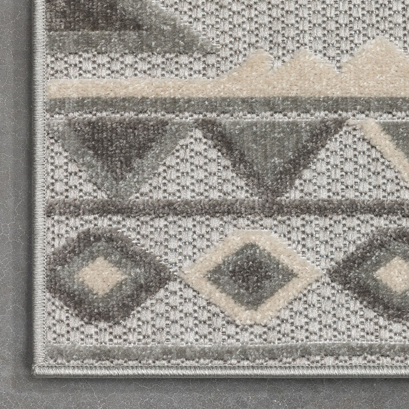 Modern Geometric Gray Flatweave Synthetic Area Rug, 7'10" x 9'10"