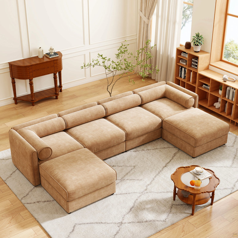 Canapé modulaire modulaire avec rangement, 27,9 po H x 142,5 po L x 37,4 po P, 4, Chameau