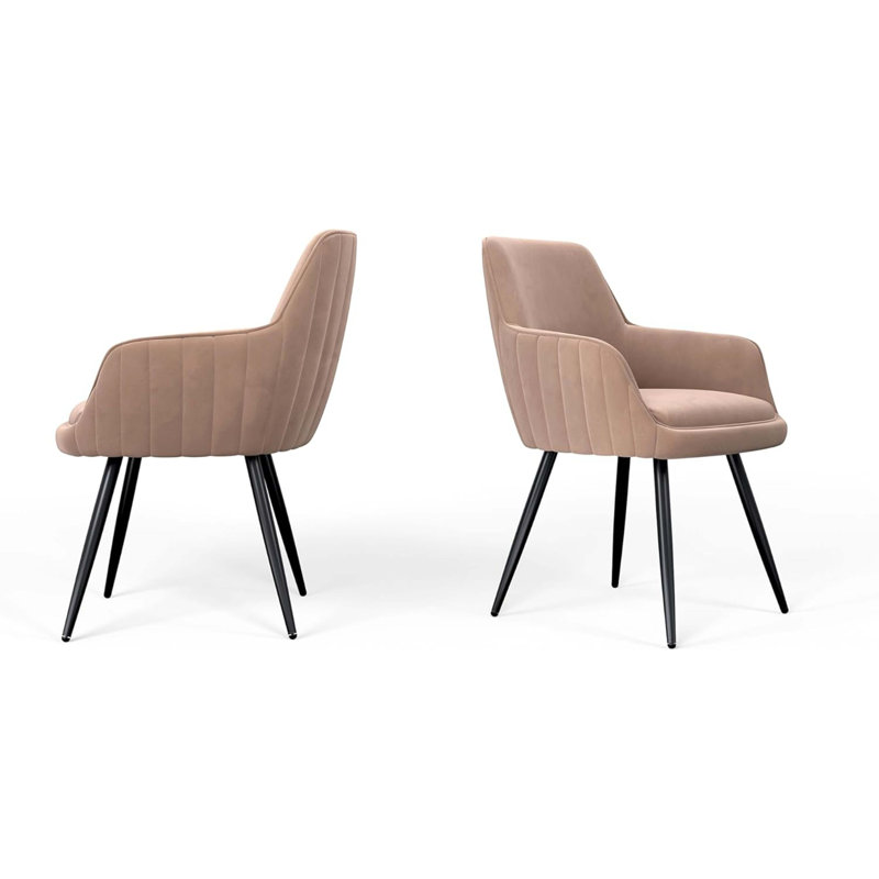 Chaise d'appoint moderne rembourrée Mid-Century avec dossier capitonné, ensemble de 2, Brun