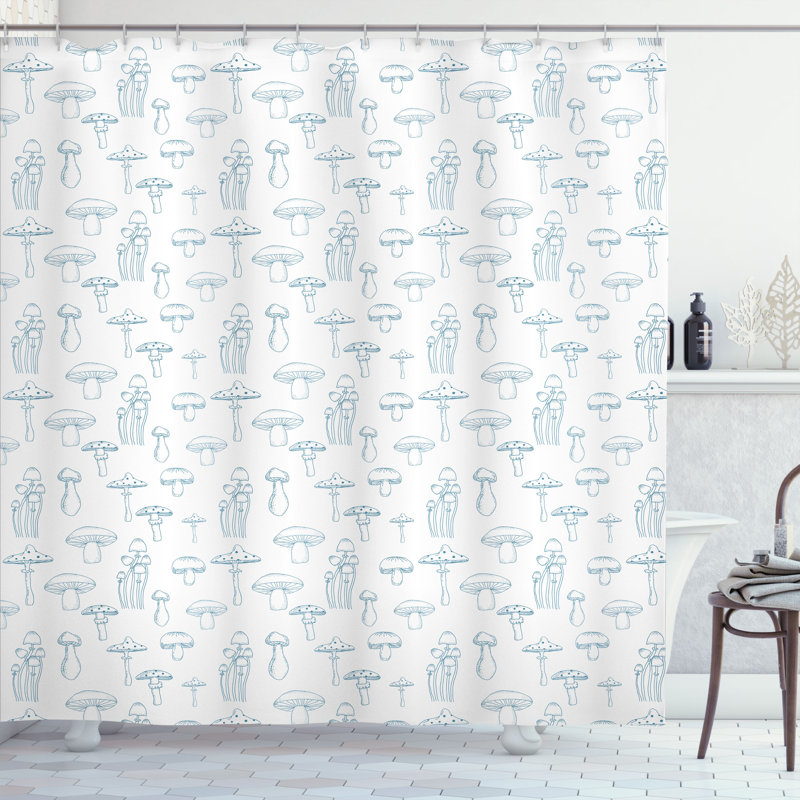 Ensemble de rideau de douche Mushroom + crochets, Bleu mer, L 69 po x L 84 po