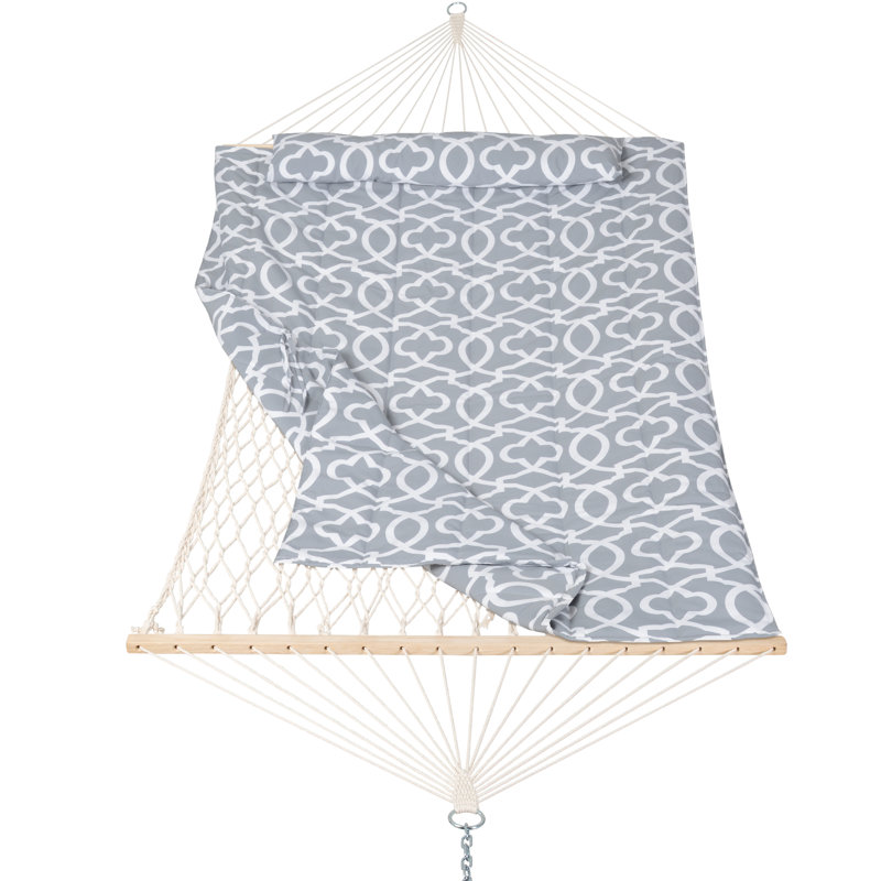 Hamac double à barre d'écartement Volkrad, Motif géométrique gris / blanc