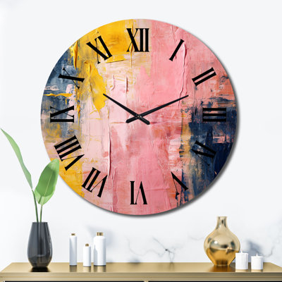 Célébration du Destin, abstrait, peinture or rose I, horloge murale en métal