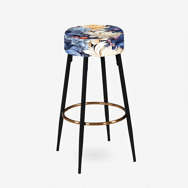 Ensemble de 2 tabourets de bar pivoines et damas bleus et mauves