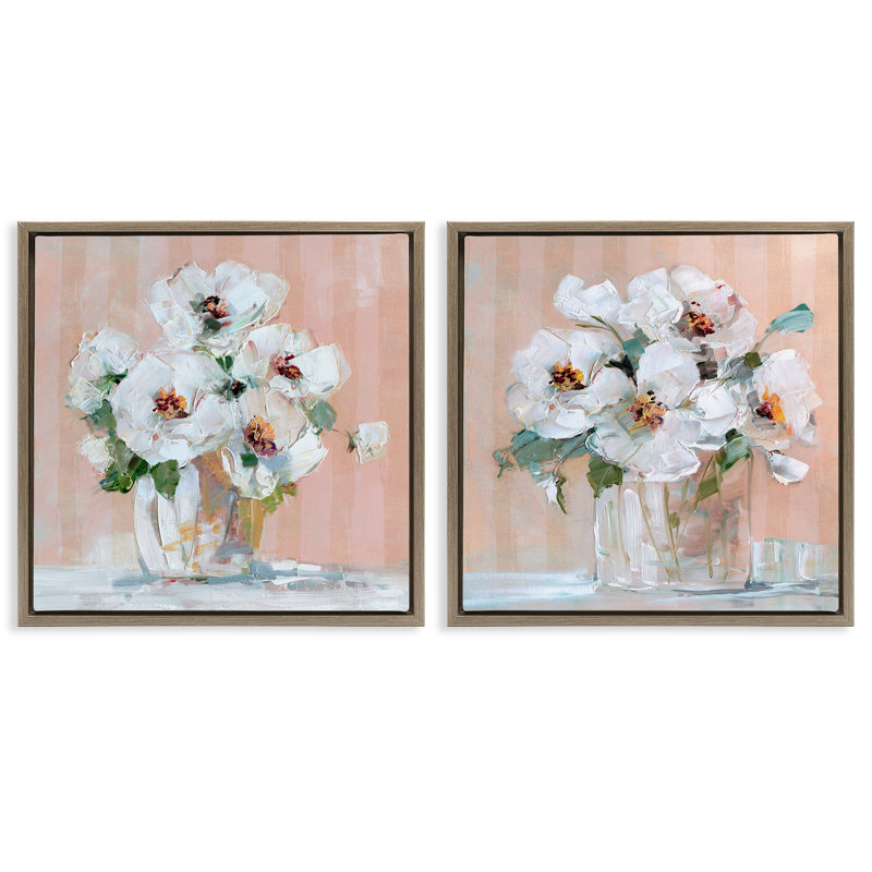 «Abstract Floral Vase», ensemble de 2 toiles flottantes encadrées par Sally Swatland, H 18 po x l 18 po
