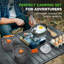 Ensemble de batterie de cuisine pour le camping Nutrichef - Pots, casseroles, ustensiles, bols, couverts et outils de nettoyage antiadhésifs légers avec sac en filet, poignées pliables, équipement de cuisson extérieur compact pour la randonnée et les voyages (gris)