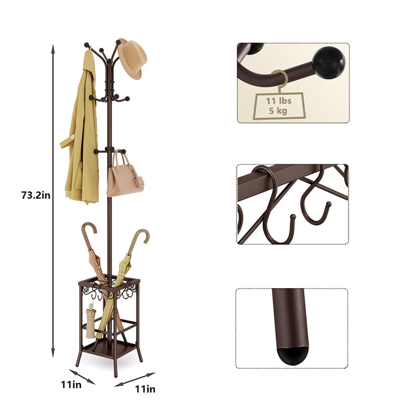 Portemanteau autoportant avec porte-parapluie, Brun