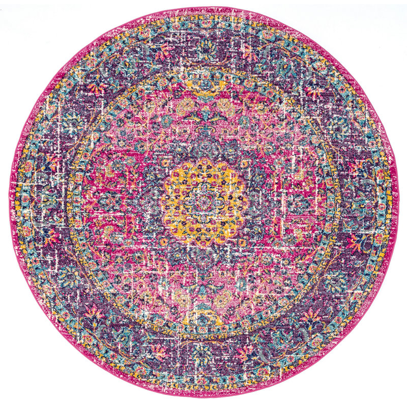 Maricel Vintage Oriental Pink Rug, Round 6'