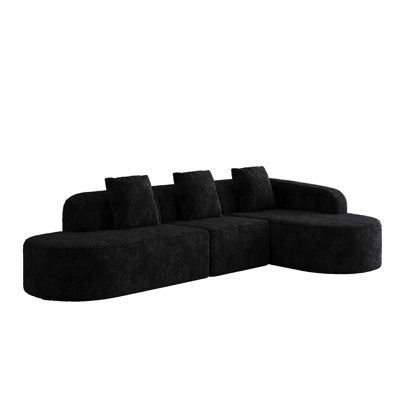 111.8-inch L-shaped curved modular sofa, modern design featuring lychee-textured long-pile polyester fabric, curved backrest with 3 pillows