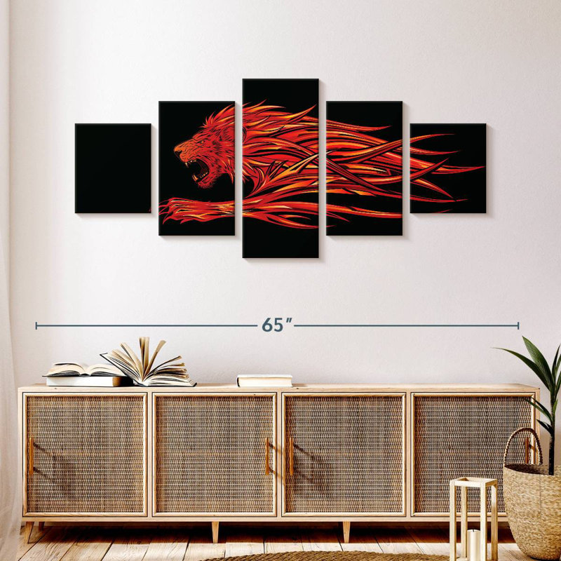 Mur de tête de lion flamboyant, H 24 po x l 55 po