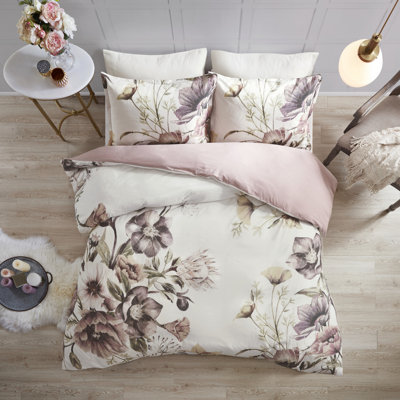 King/ King Cotton Printed Bedding - Duvet Cover With Floral Design, Soft Color Palette, Button Closure, Corner Ties, Chic, Elegant Floral, Bedroom Decor, Closure &