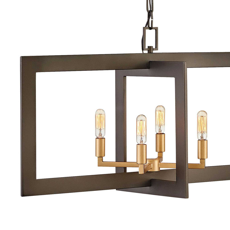 Bronze Matte 8-Light Linear Chandelier with Deluxe Gold Accents