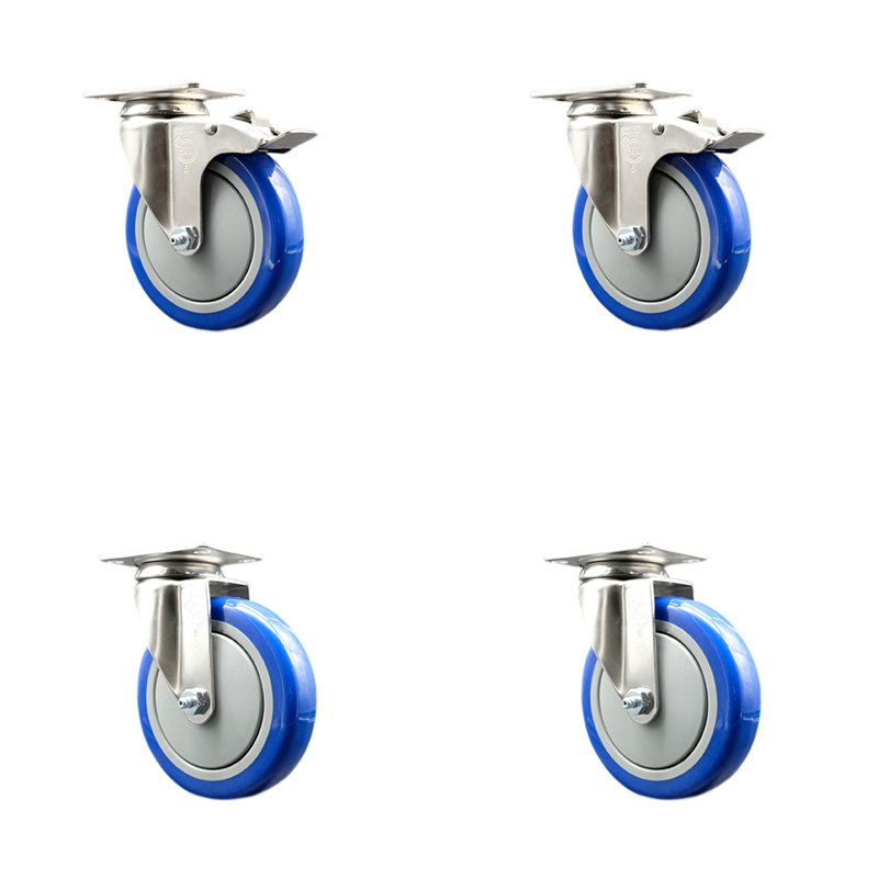 Ensemble de roulettes en polyuréthane 316SS avec 2 roulettes, Bleu