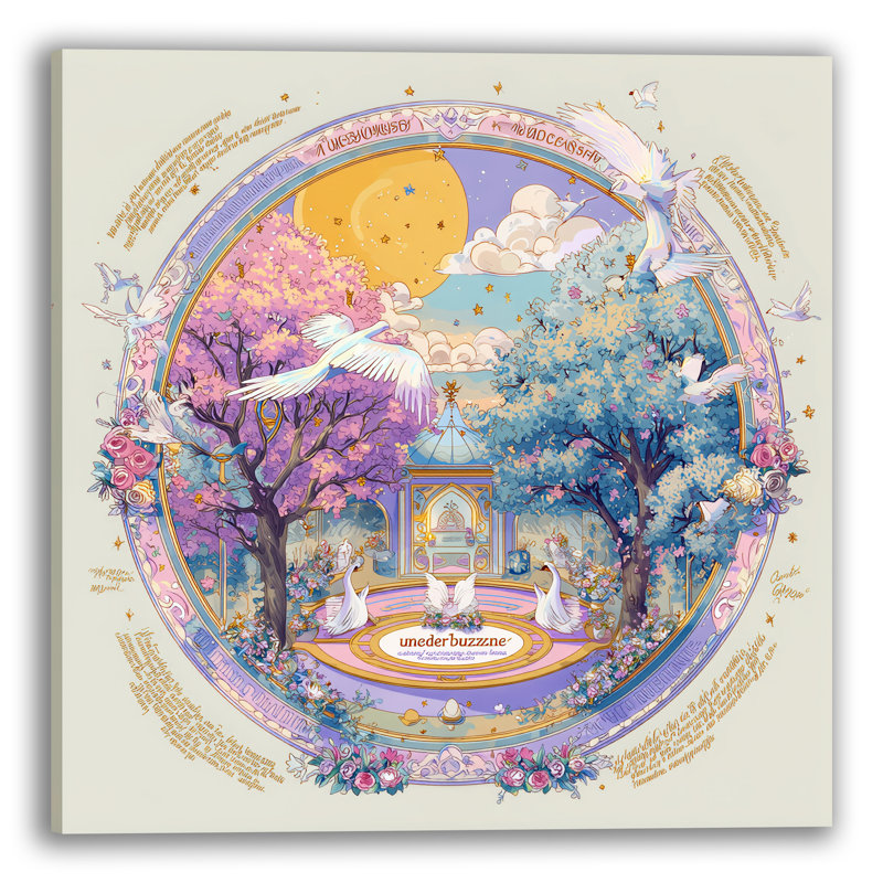 «Enchanted Swan Pavilion», art mural sur toile, 12"W x 12"H x 1"D