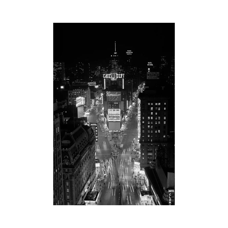 1950s-1960s Night Aerial View Times Square From Times Building Looking North Manhattan by Vintage Images - Wrapped Canvas Print