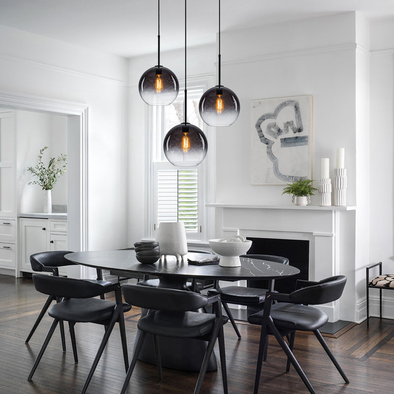 Honorius 1-Light Glass Globe Single Pendant, Matte Black, Gradient Gray