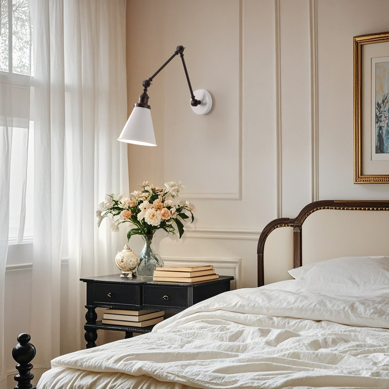 Applique murale à bras 1 lumière Kimberly, Blanc / bronze huilé, Blanc