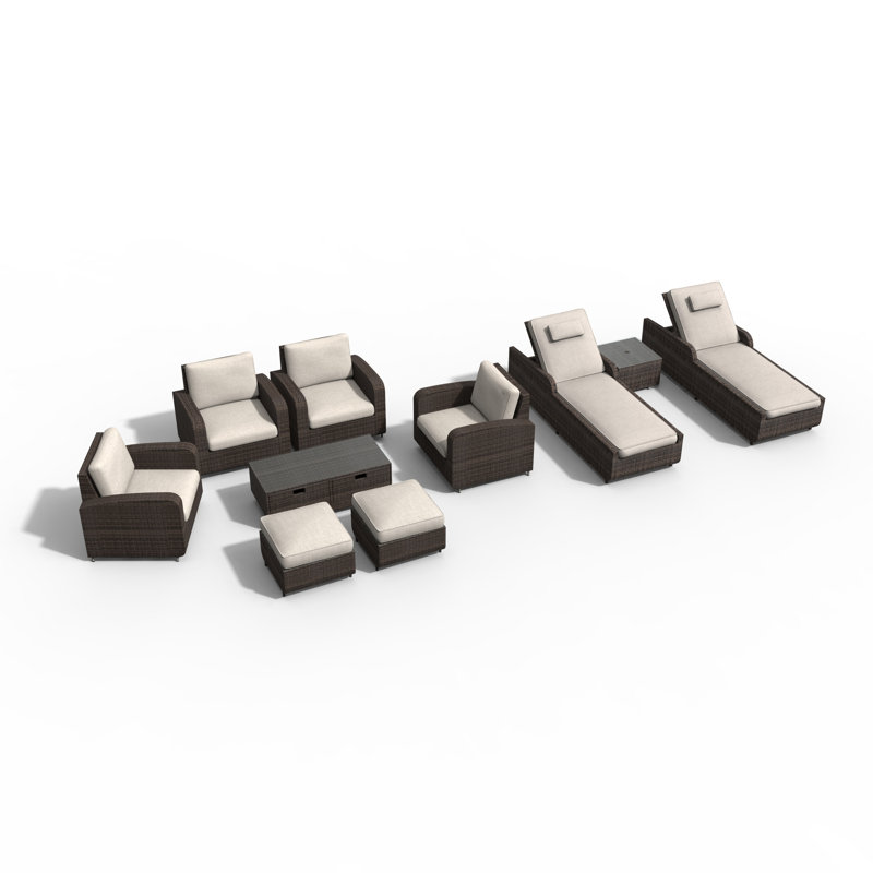 Almanza 8 - Person Patio Conversation Set with Cushions, Beige, Brown
