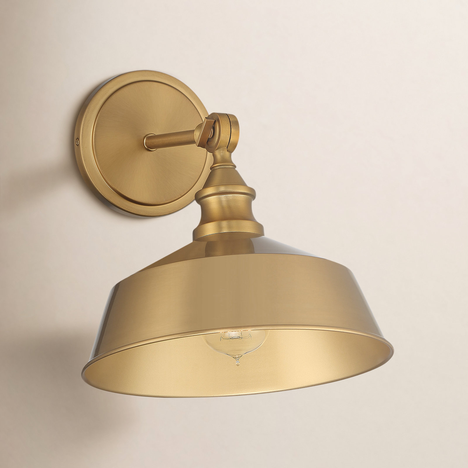 Jeb Single Light Dimmable Armed Sconce, Natural Brass
