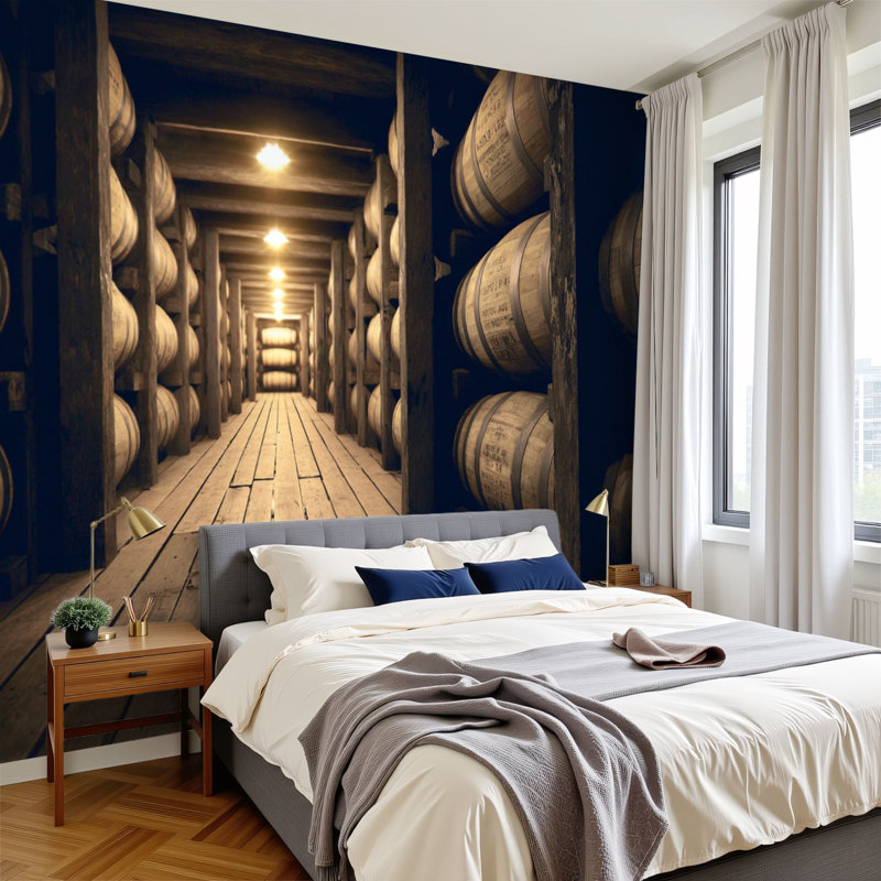 Papier peint adhésif autocollant Bourbon barrels vieillissement rickhouse 100 po x l 144 po, amovible, papier peint en PVC, peintures murales auto-adhésives, décoration pour le salon de la chambre à coucher