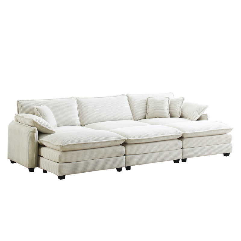 Velours côtelé surdimensionné beige avec repose-pieds: sièges confortables pour la détente: design moderne, maison élégante